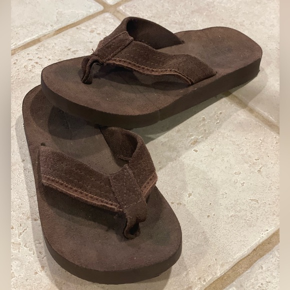 **2 for $20**Old Navy brown suede flip flops, kids size 12 1/2 - Picture 2 of 5